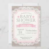 Jute Roze & Kanten Baby Shower Uitnodiging (Voorkant)