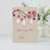 Jute rustieke roze metseljars tafel plaatskaart (Staand voorkant)