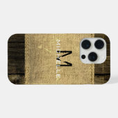 Jute Rustieke Vintage Houten Uiterlijk Initiaal iPhone Hoesje (Achterkant horizontaal)