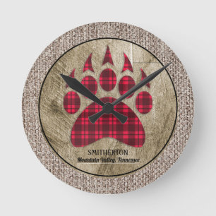 Jute ruw hout rood buffel geruit berenpoot ronde klok