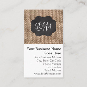Jute schoolbord uitziende drievoudige monogram ges visitekaartje
