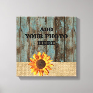 jute schuur hout zonnebloem land canvas afdruk