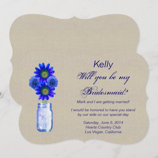 Jute Stoere Blauwe Metselwerk Bruidsmeisje Kaart (Voorkant / Achterkant)