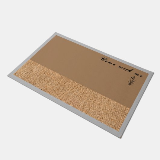 Jute stof grijze rand assen gouden custom deurmat (Schuin)