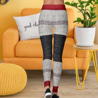 Jute Textuur Zak Zakken Landelijke Streep Patroon Leggings