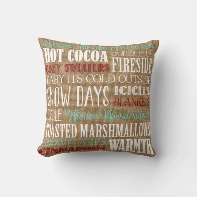 Jute Typografie Winter Wonderland Kussen (Voorkant)
