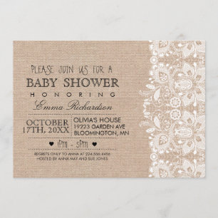 Jute & Vintage Kant Baby Shower uitnodiging