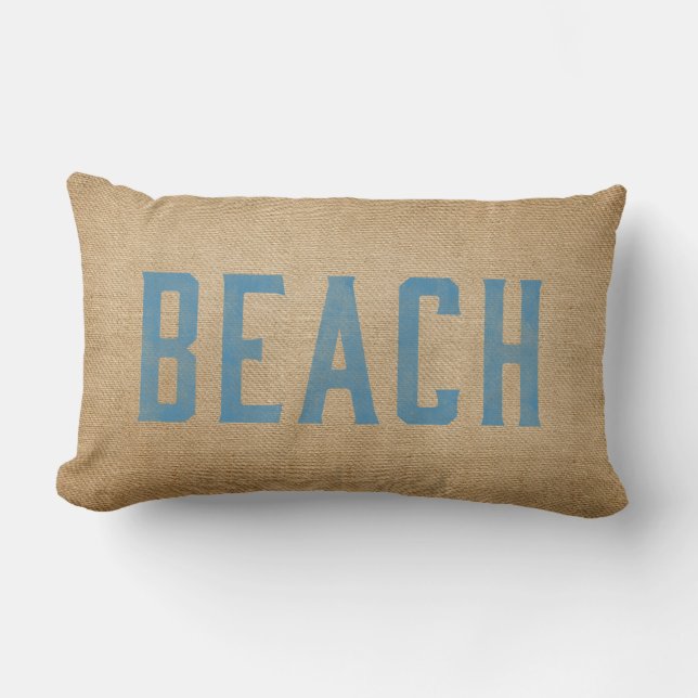 Jute Vintage Strand Leef Lief Surfen Blauwe Kussen (Voorkant)