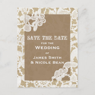 Jute & Witte Bloemenslak Rustieke Save The Date Aankondigingskaart