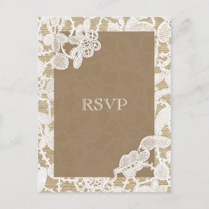 Jute & Witte Bloemenslak Rustieke Trouw-RSVP Uitnodiging Briefkaart