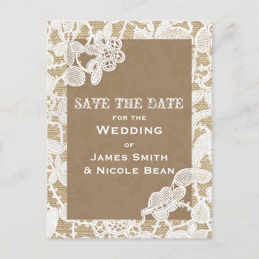 Jute & Witte Bloemslinger Rustieke Save The Date Aankondigingskaart (Voorkant)