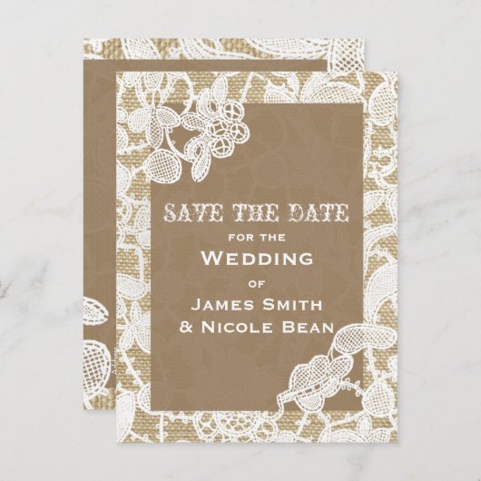 Jute & Witte Bloemsluiers Bruiloft Save The Date Aankondigingskaart (Voorkant / Achterkant)