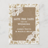 Jute & Witte Bloemsluiers Bruiloft Save The Date Aankondigingskaart (Voorkant)