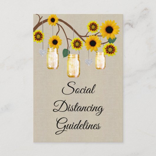 Jute zak met gele bloemen in een weckpot veilighei informatiekaartje (Voorkant)