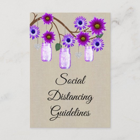 Jute zak met paarse bloemen in Metselwerkpot veili Informatiekaartje (Voorkant)