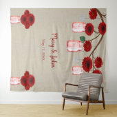 Jute zak met rode bloemen Mason potten foto achter Wandkleed (In Situ (horizontaal))