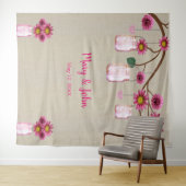 Jute zak met roze bloemen in glazen potten als fot wandkleed (In Situ (horizontaal))