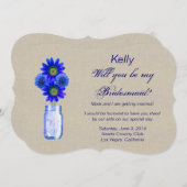 Jute zak Rustic Blauwe Metselaars Pot Bruidsmeisje Kaart (Voorkant / Achterkant)