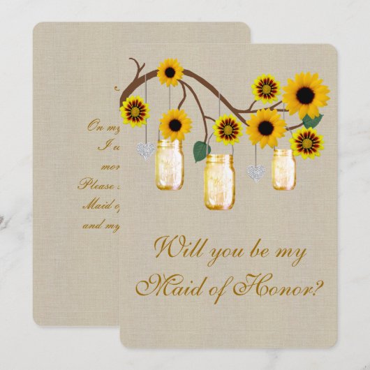 Jute zak rustieke gele metseljampot Maid Of Honor Kaart (Voorkant / Achterkant)