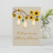 Jute zak rustige gele metseljampot bruidsmeisje ka kaart (Staand voorkant)