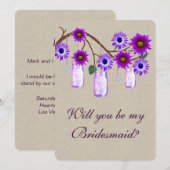 Jute zakelijke paarse metselwerkjampot bruidsmeisj kaart (Voorkant / Achterkant)