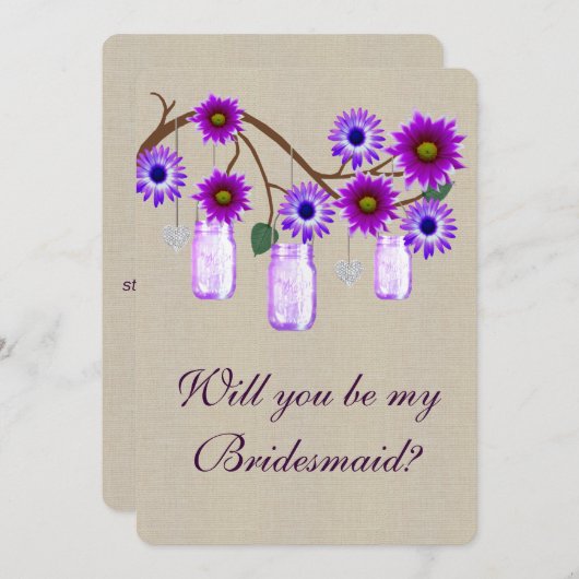 Jute zakelijke paarse metselwerkpotten Bruidsmeisj Kaart (Voorkant / Achterkant)