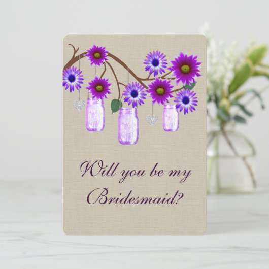 Jute zakelijke paarse metselwerkpotten Bruidsmeisj Kaart (Staand voorkant)