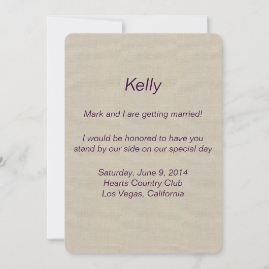 Jute zakelijke paarse metselwerkpotten Bruidsmeisj Kaart (Achterkant)