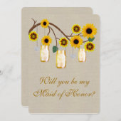 Jute zakken geel stoffen pot bruidsmeisje kaart (Voorkant / Achterkant)