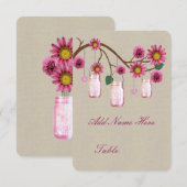 Jute zakkende roze metseljars Tafel plaatskaart (Voorkant / Achterkant)