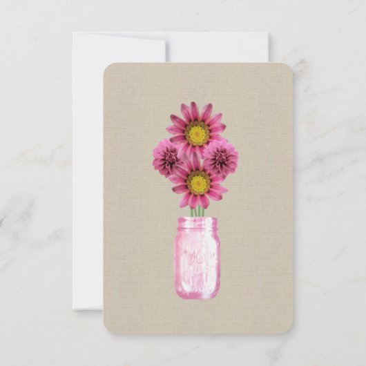 Jute zakkende roze metseljars Tafel plaatskaart (Achterkant)