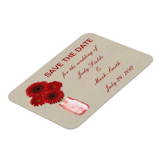 Juten zakelijke rode metselwerkpot Save The Date-m Magneet (Linkerzijde)