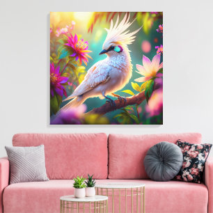 Juveniele Crested Blush Feather Dove Fantasy Bird Canvas Afdruk