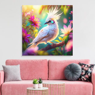 Juveniele Crested Blush Feather Dove Fantasy Bird Canvas Afdruk