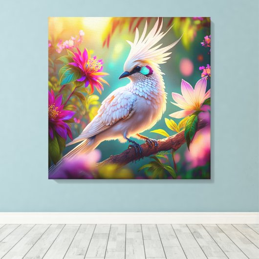 Juveniele Crested Blush Feather Dove Fantasy Bird Canvas Afdruk (Insitu (Houten vloer))
