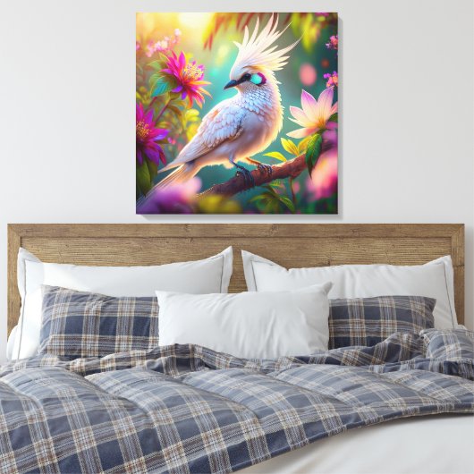 Juveniele Crested Blush Feather Dove Fantasy Bird Canvas Afdruk (Insitu (Slaapkamer))