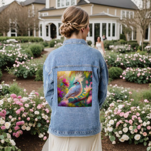 Juveniele Crested Blush Feather Dove Fantasy Bird Denim Jacket