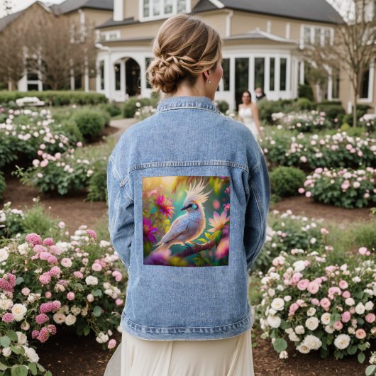 Juveniele Crested Blush Feather Dove Fantasy Bird Denim Jacket (Huwelijk Achterkant)