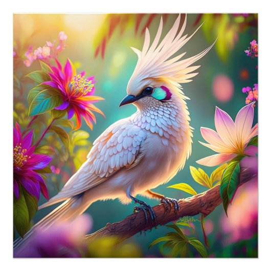 Juveniele Crested Blush Feather Dove Fantasy Bird Foto Afdruk (Voorkant)