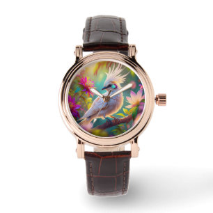 Juveniele Crested Blush Feather Dove Fantasy Bird Horloge
