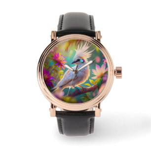 Juveniele Crested Blush Feather Dove Fantasy Bird Horloge
