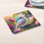 Juveniele Crested Blush Feather Dove Fantasy Bird Kartonnen Onderzetters (Schuin)