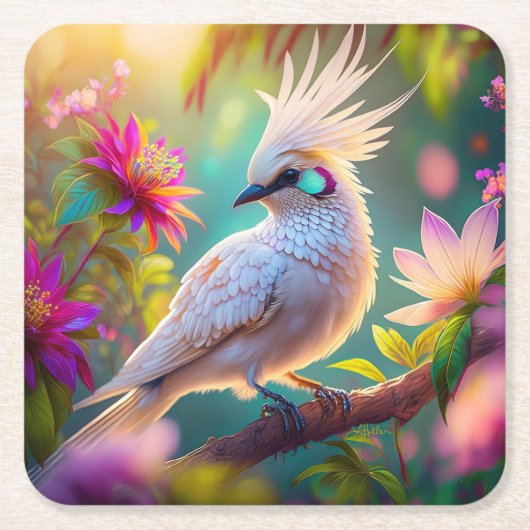 Juveniele Crested Blush Feather Dove Fantasy Bird Kartonnen Onderzetters (Voorkant)