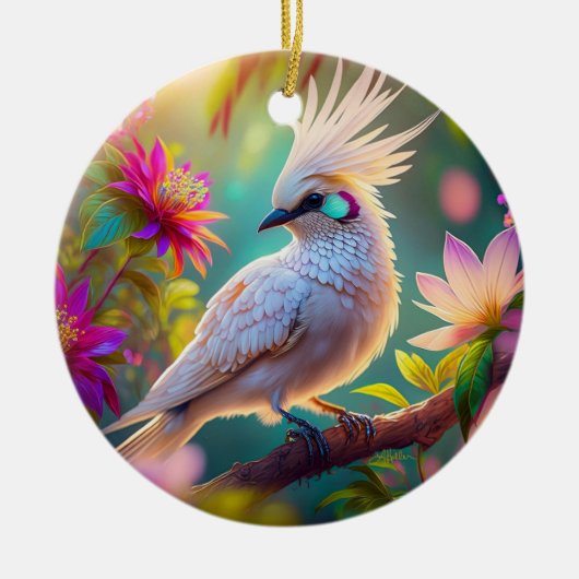 Juveniele Crested Blush Feather Dove Fantasy Bird Keramisch Ornament (Voorkant)