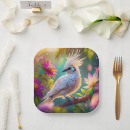Juveniele Crested Blush Feather Dove Fantasy Bird Papieren Bordje