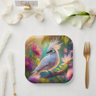 Juveniele Crested Blush Feather Dove Fantasy Bird Papieren Bordje