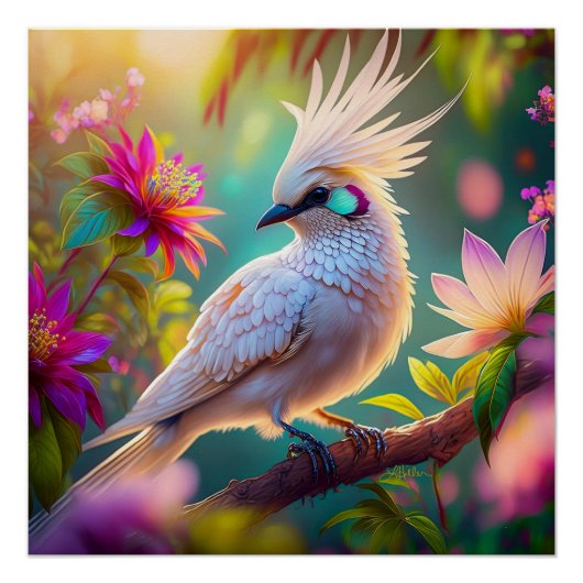 Juveniele Crested Blush Feather Dove Fantasy Bird Perfect Poster (Voorkant)
