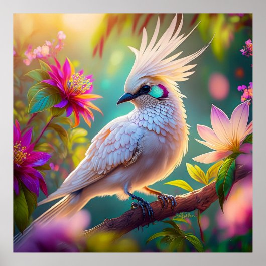Juveniele Crested Blush Feather Dove Fantasy Bird Poster (Voorkant)
