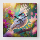 Juveniele Crested Blush Feather Dove Fantasy Bird Vierkante Klok (Voorkant)