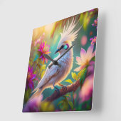 Juveniele Crested Blush Feather Dove Fantasy Bird Vierkante Klok (Hoek)